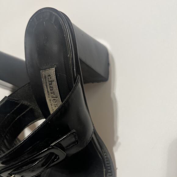 Sz 7 Women’s Vintage Charles David Black Chunky Buckle Heel Sandal - Picture 3 of 7